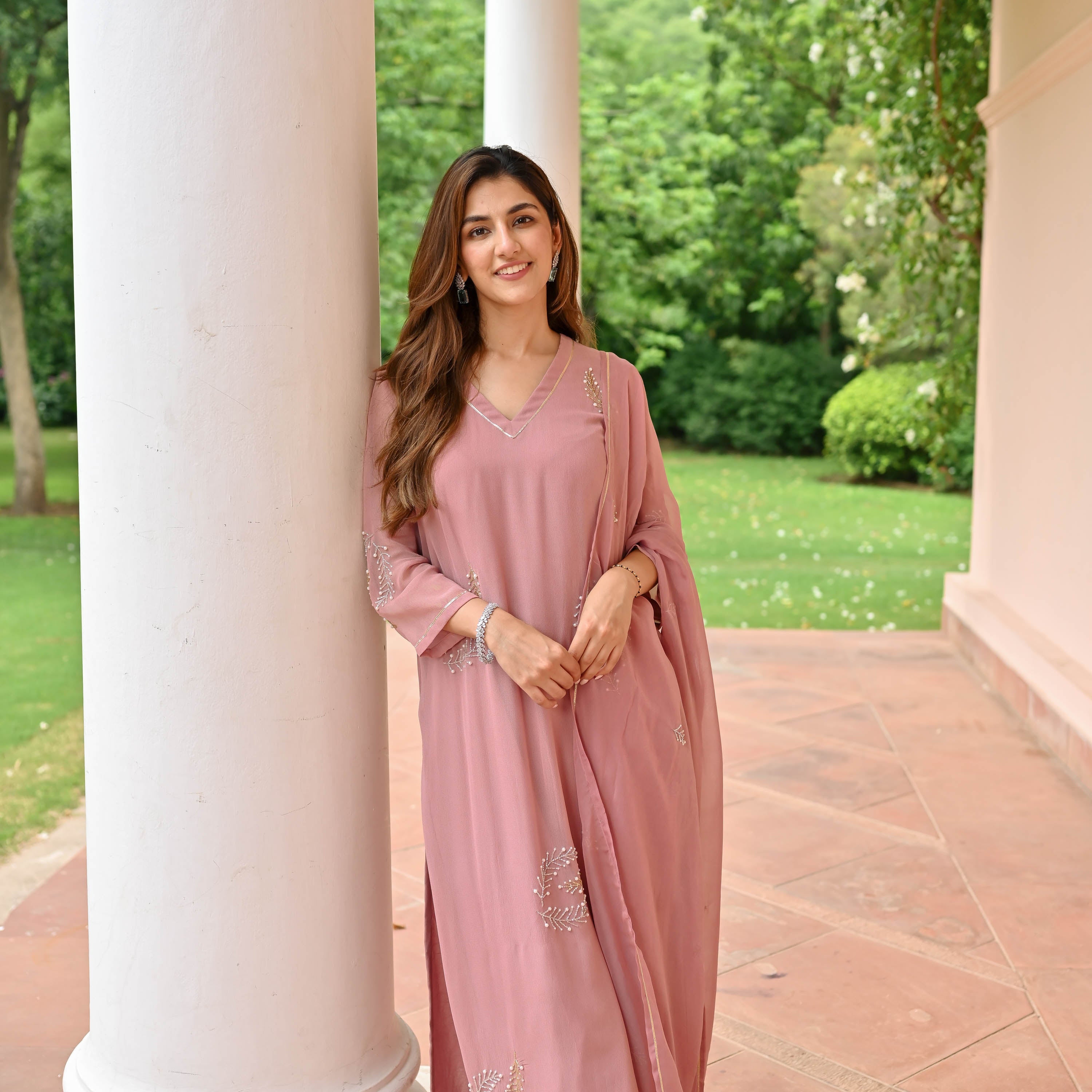 Pure Mauve Georgette Suit Set