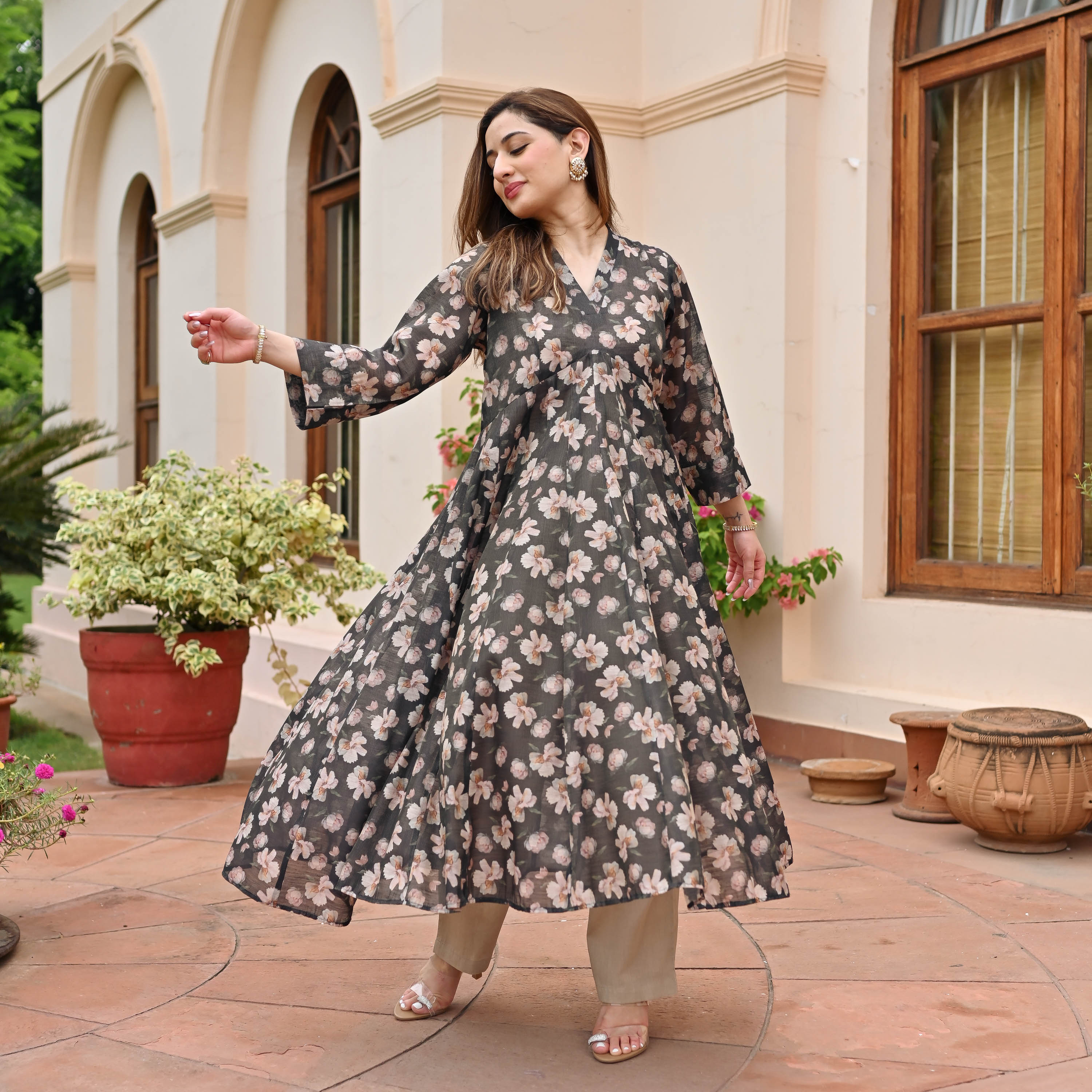 Black Beige Doriya Kurta Pants