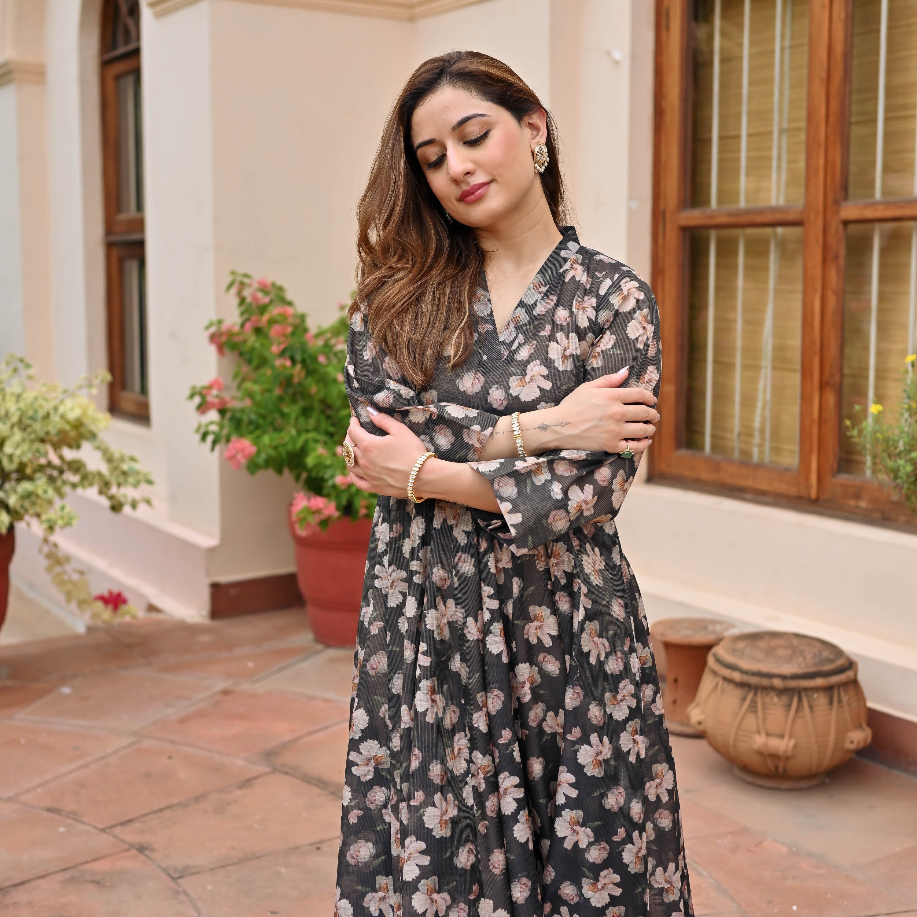 Black Beige Doriya Kurta Pants