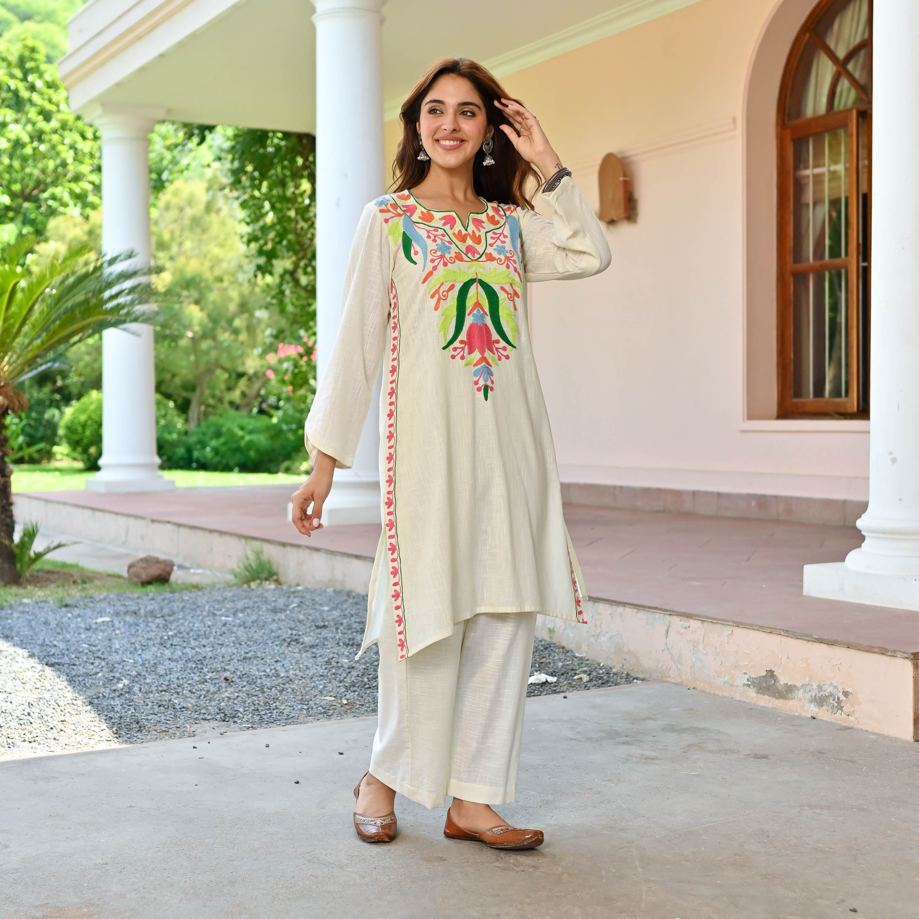 Lotus Aari Work Kurta Pants