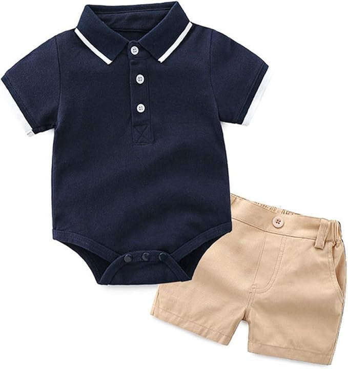 Smart Baby Boy Polo Romper with Shorts Set