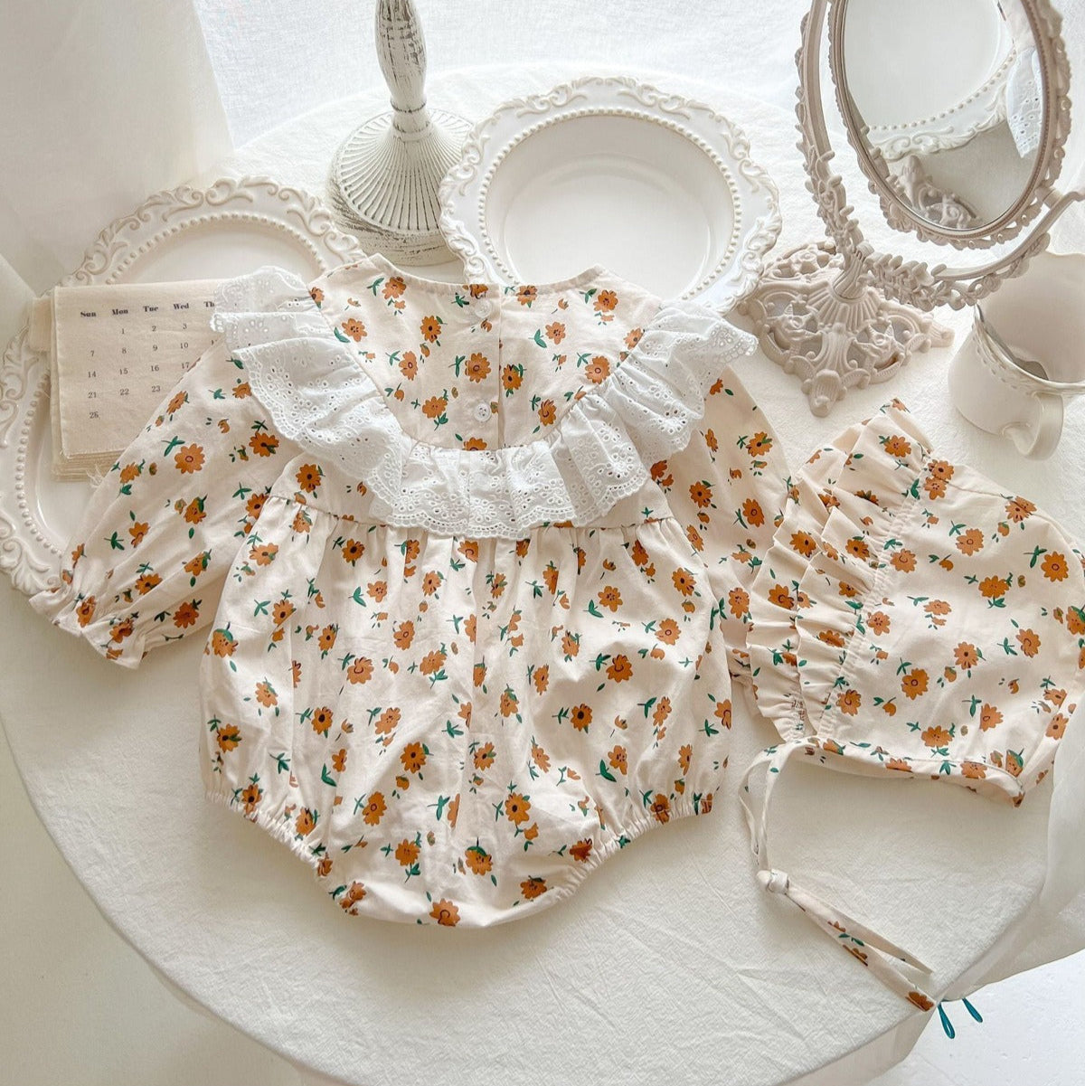 Stella Baby Girls Frill Romper With Cap