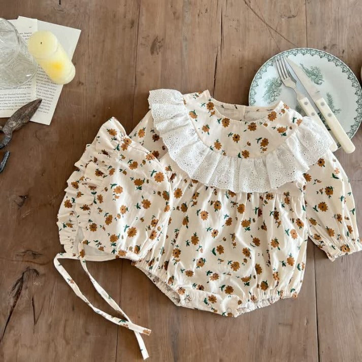 Stella Baby Girls Frill Romper With Cap