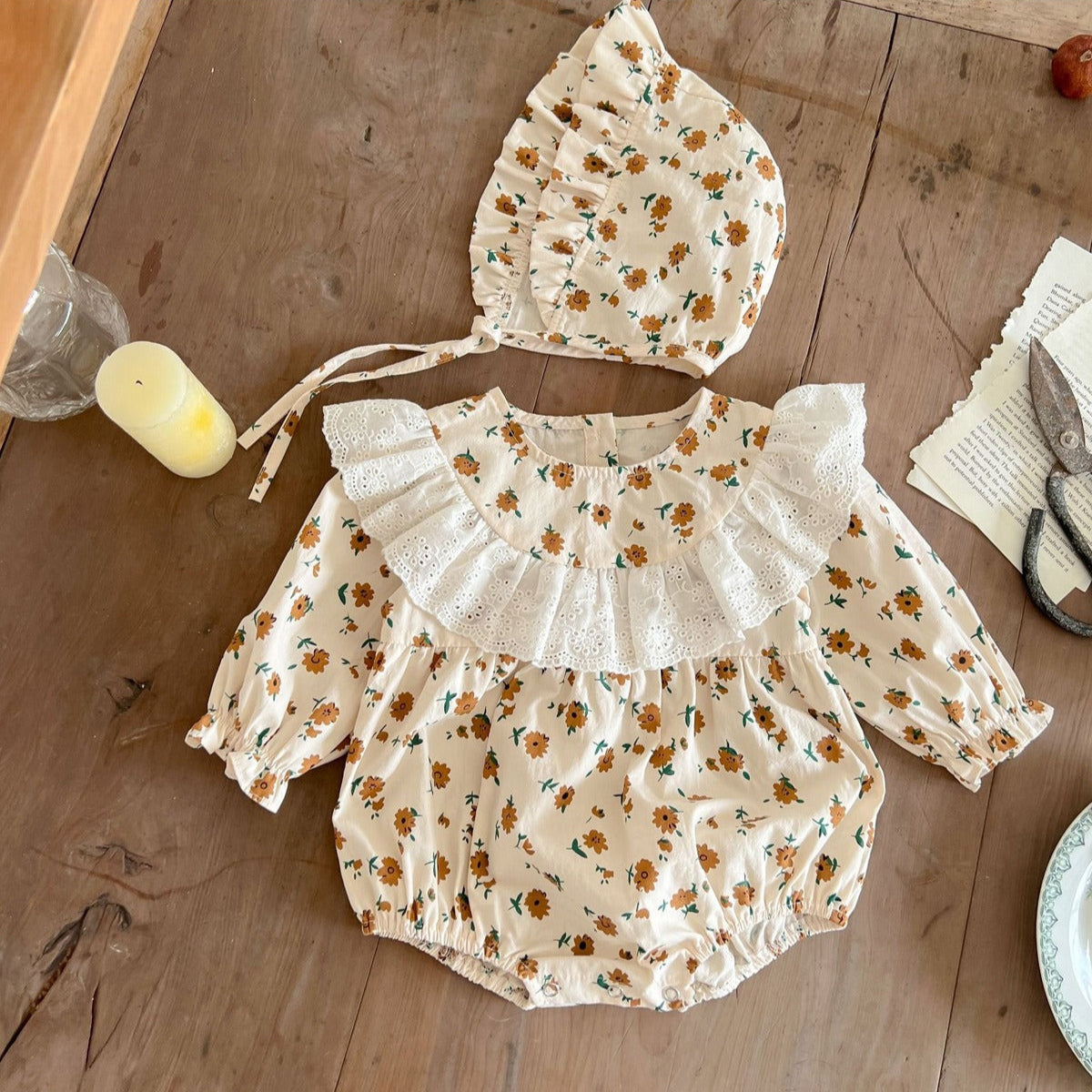 Stella Baby Girls Frill Romper With Cap