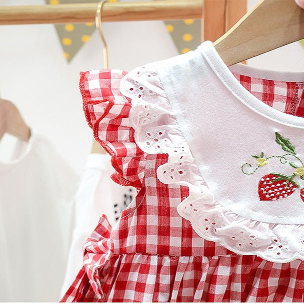 Strawberry Plaid Baby Girls Romper