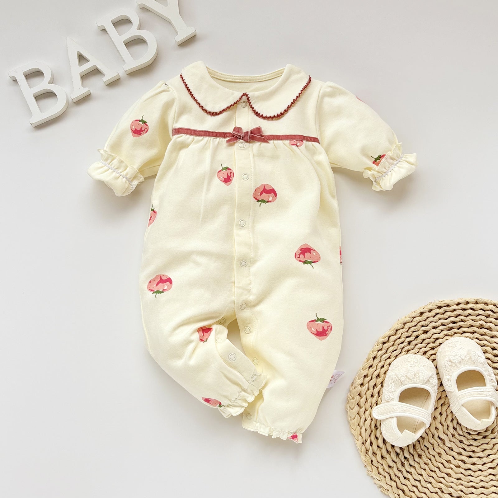 Strawberry Printed Baby Girls Romper