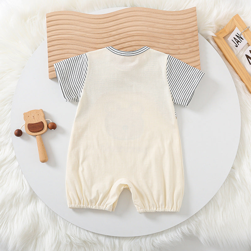 Striped Bear Dungaree Style Boy Romper