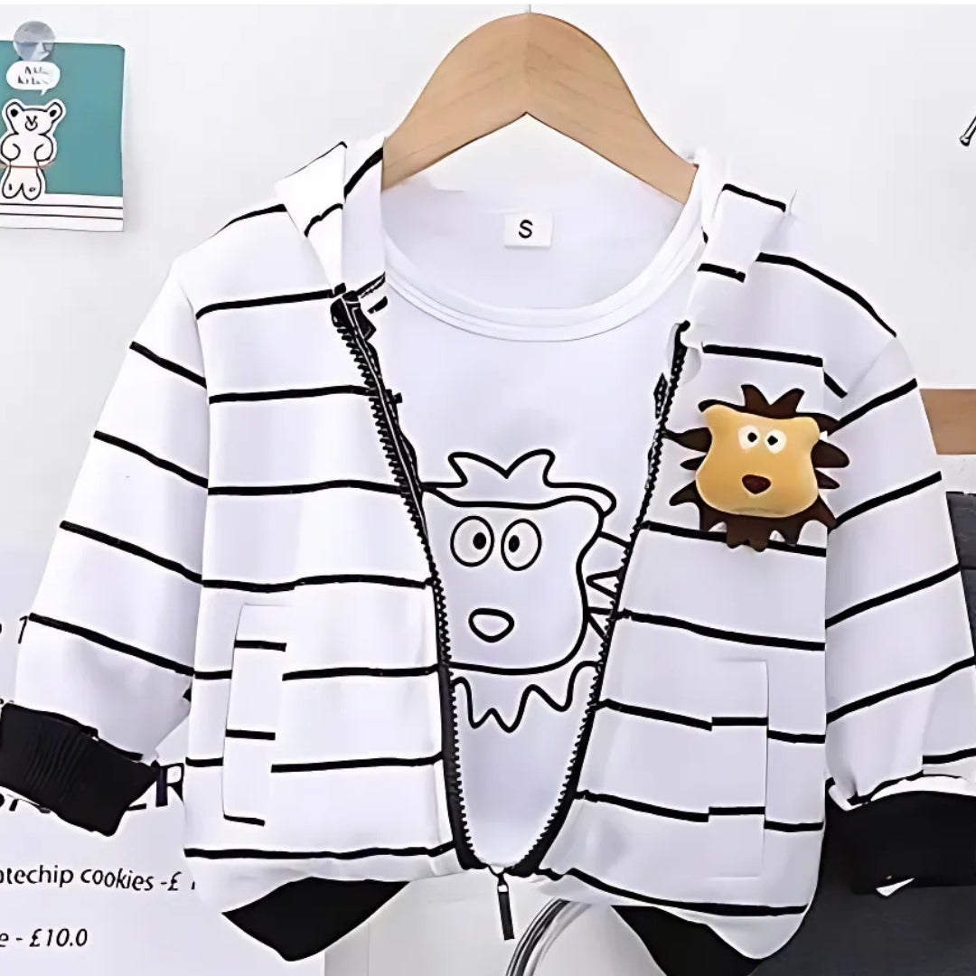 Striped Hooded Jacket Boys Three Piece Set