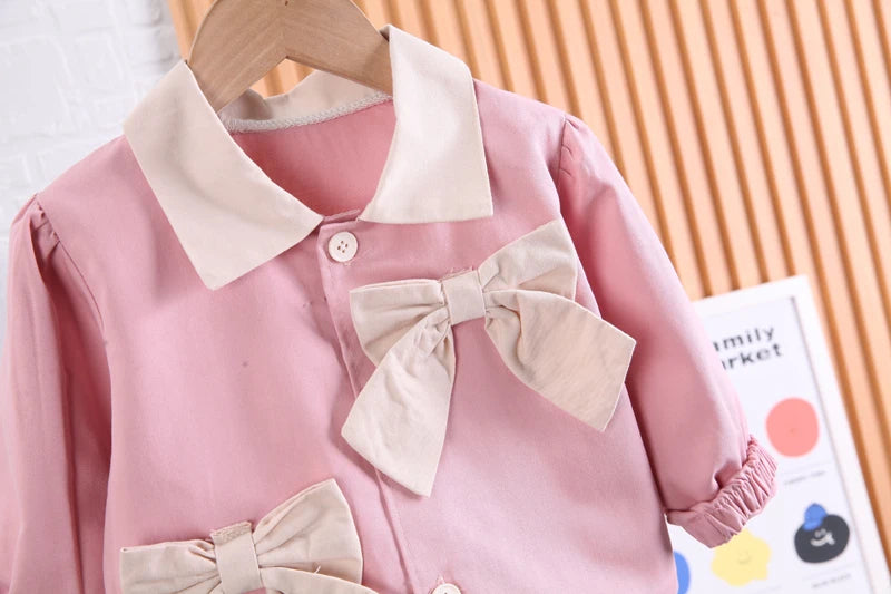 Stylish Bow Top and Flare Jeans Girls Set