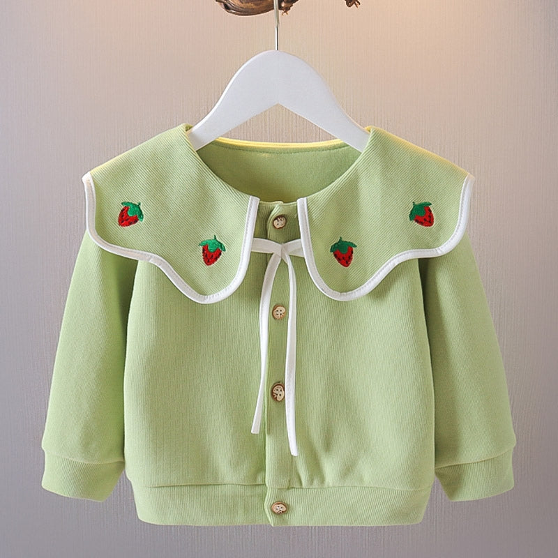 Stylish Collared Strawberry Little Girls Top