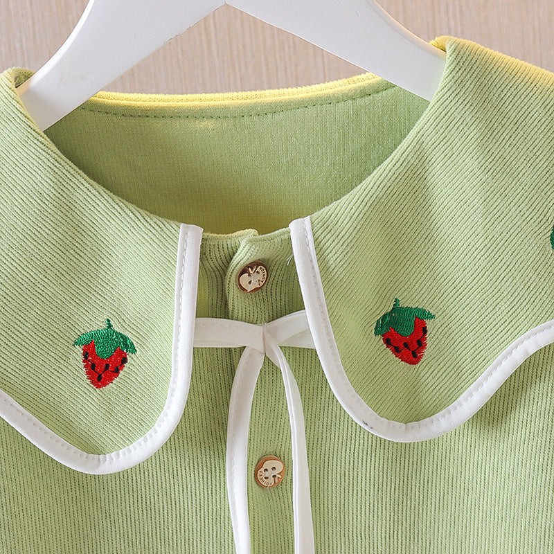 Stylish Collared Strawberry Little Girls Top