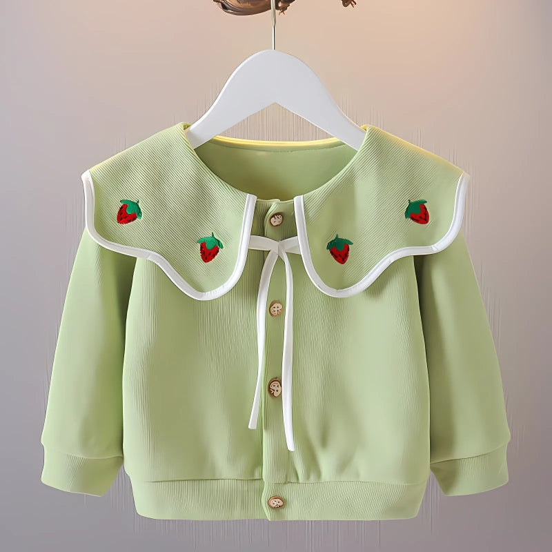 Stylish Collared Strawberry Little Girls Top