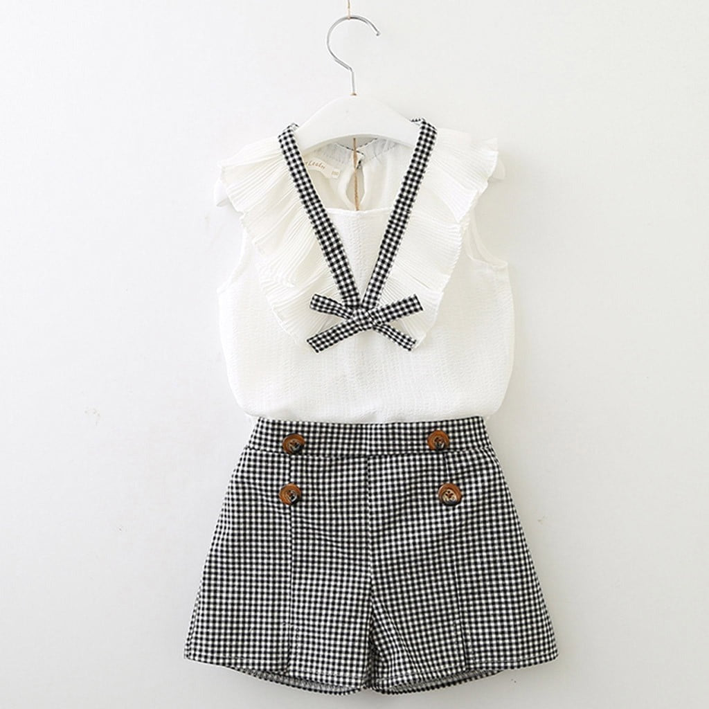 Stylish Plaid Girls Two-piece Set