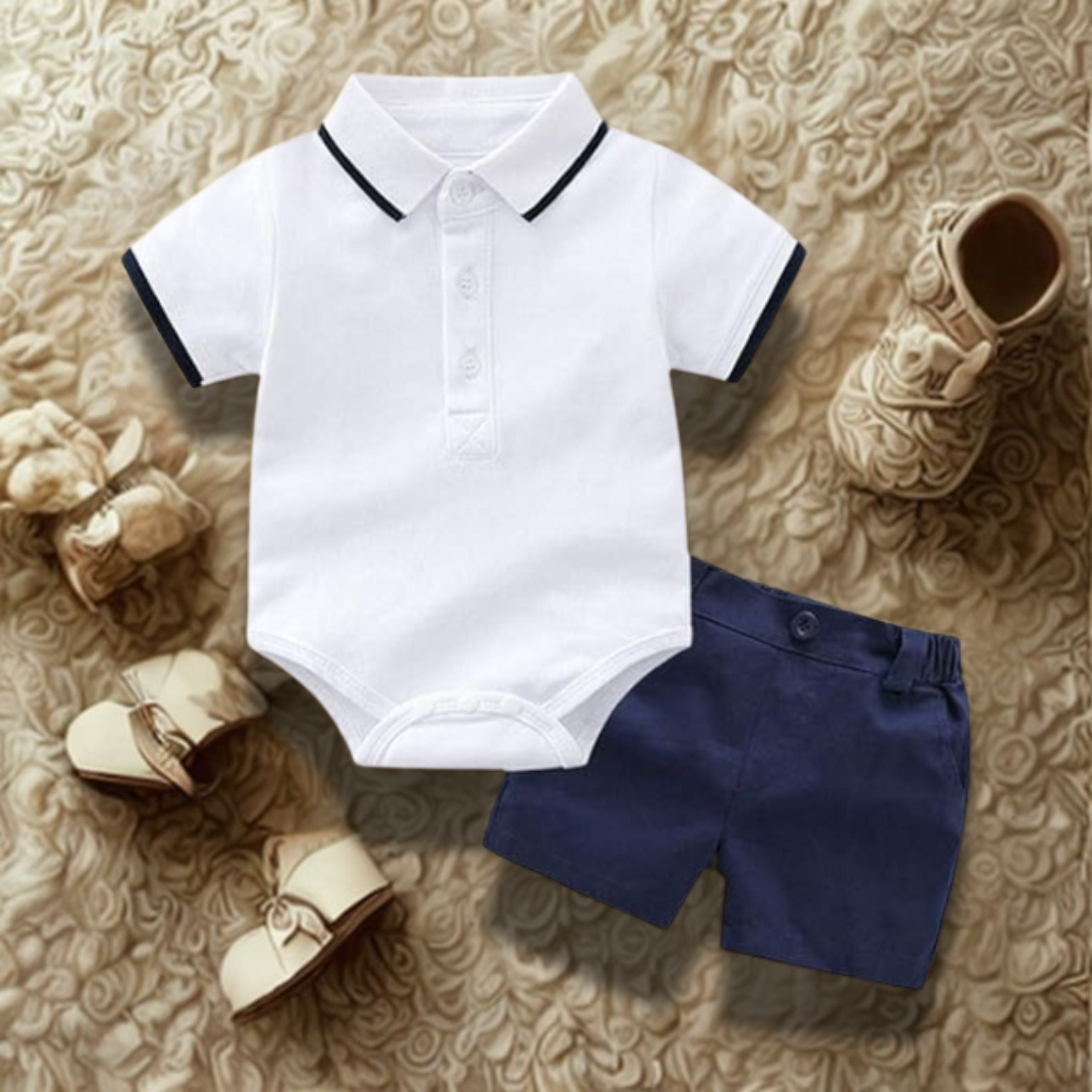 Stylish Polo Baby Boys T-Shirt Romper Shorts Set