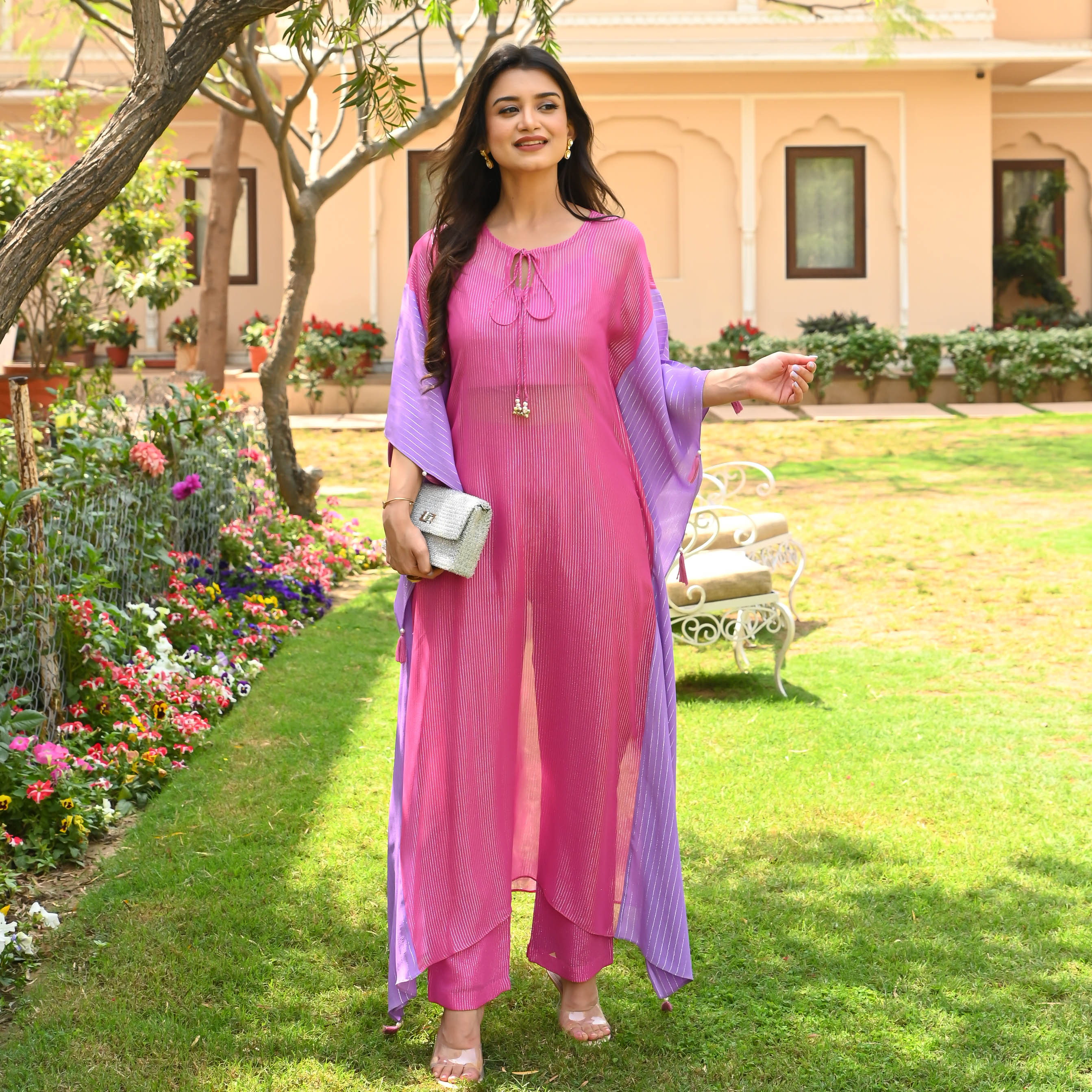 Lilac Pink Lurex Kaftan Set