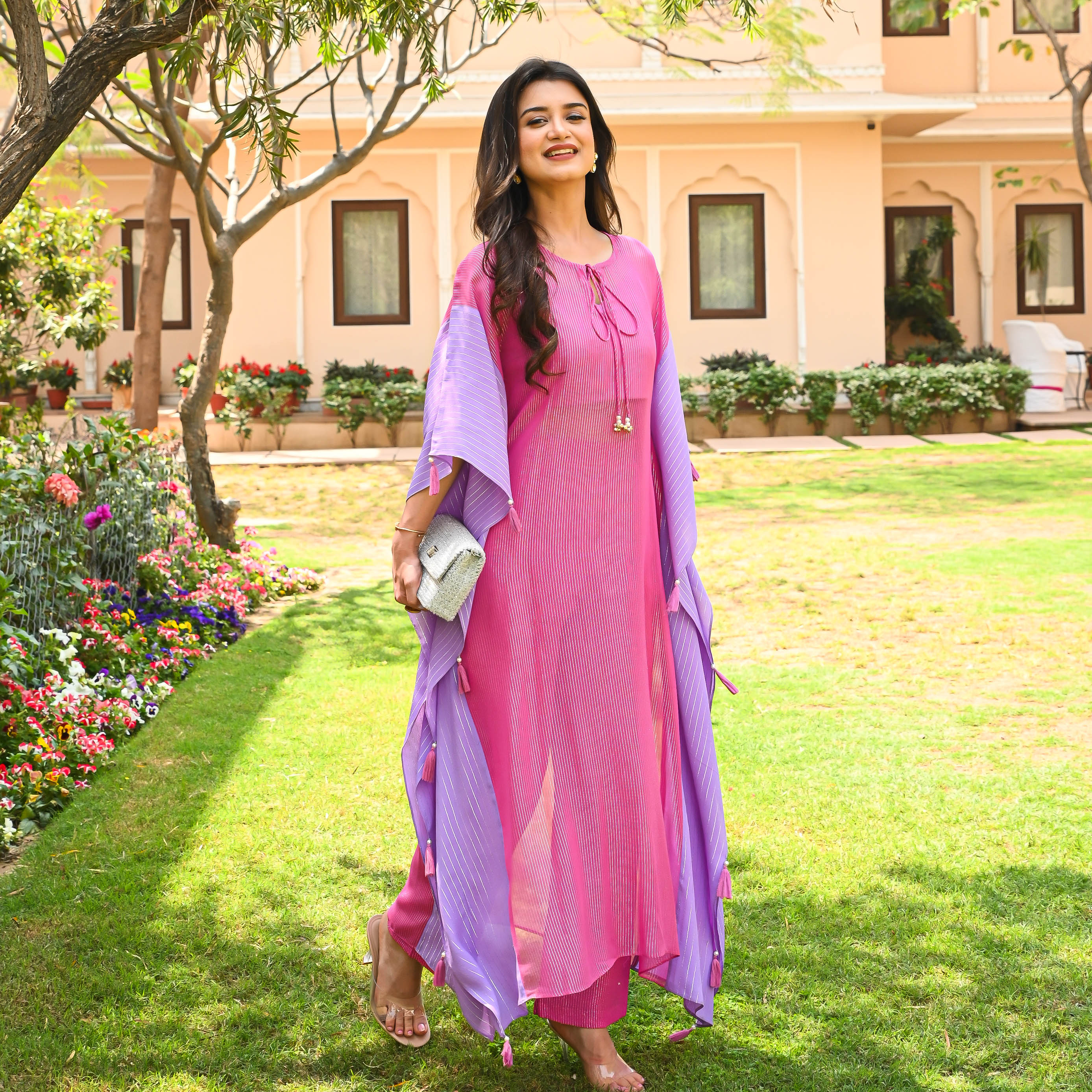 Lilac Pink Lurex Kaftan Set