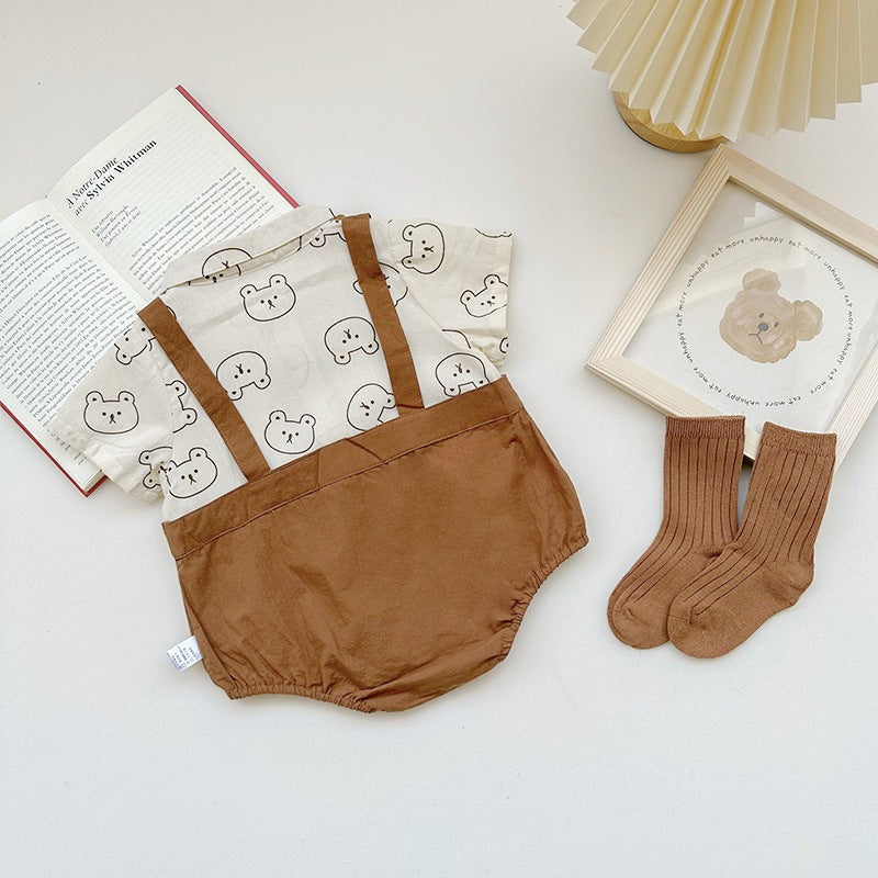 Tie Suspender Boys Cute Romper