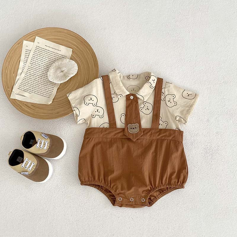 Tie Suspender Boys Cute Romper