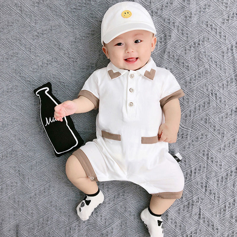 White Collared Baby Boy Romper