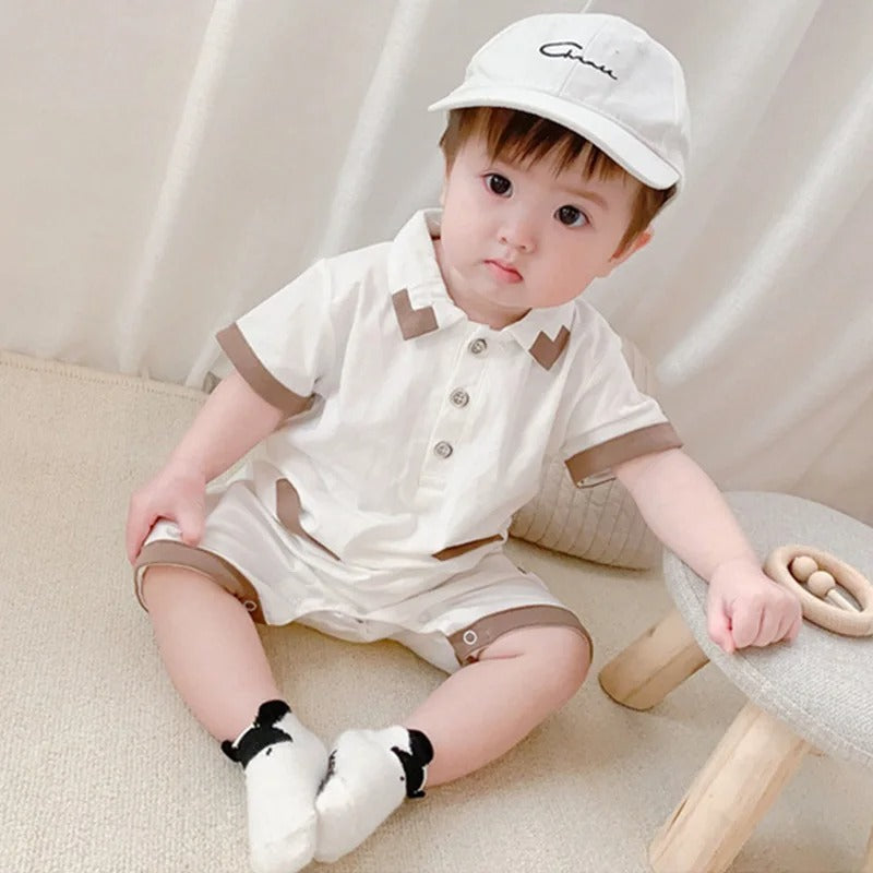 White Collared Baby Boy Romper