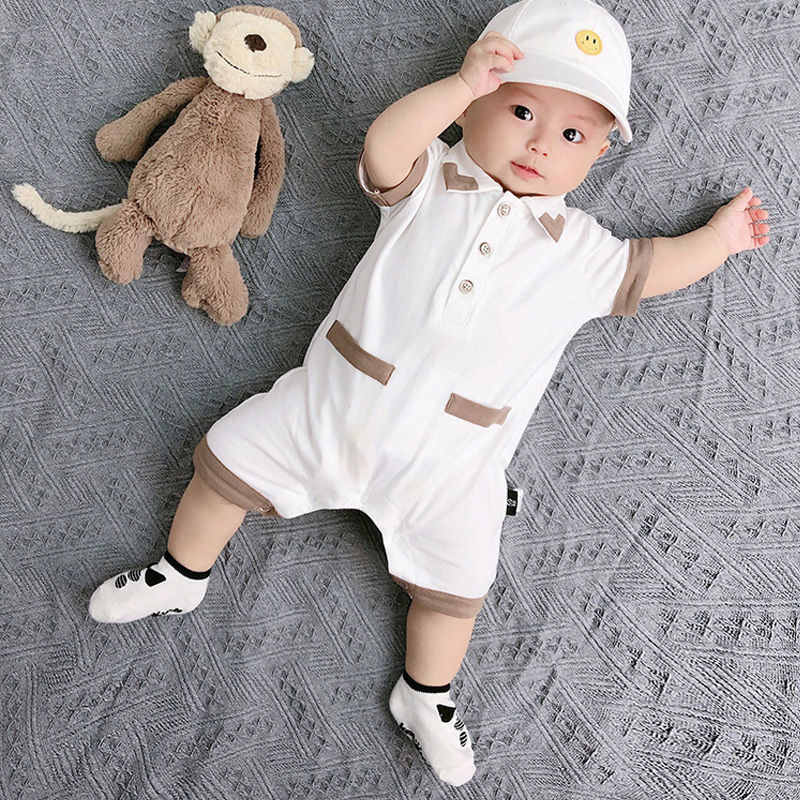 White Collared Baby Boy Romper