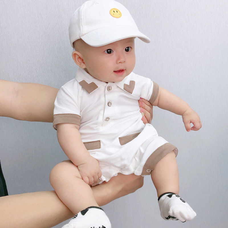 White Collared Baby Boy Romper