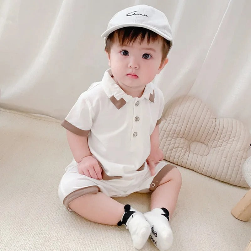 White Collared Baby Boy Romper