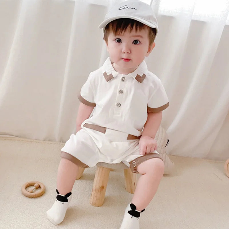 White Collared Baby Boy Romper