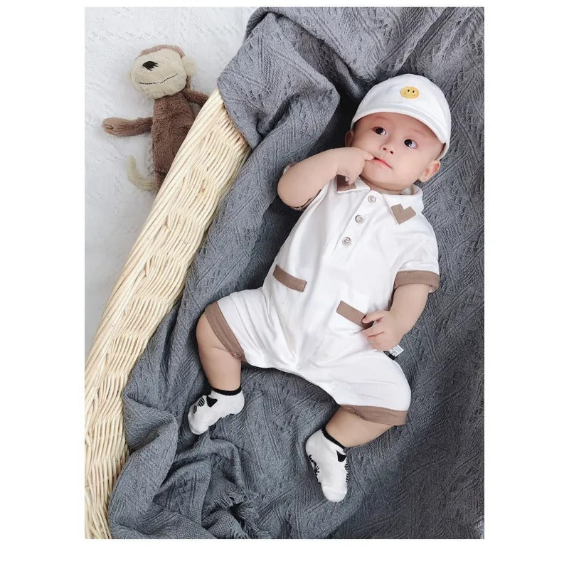 White Collared Baby Boy Romper
