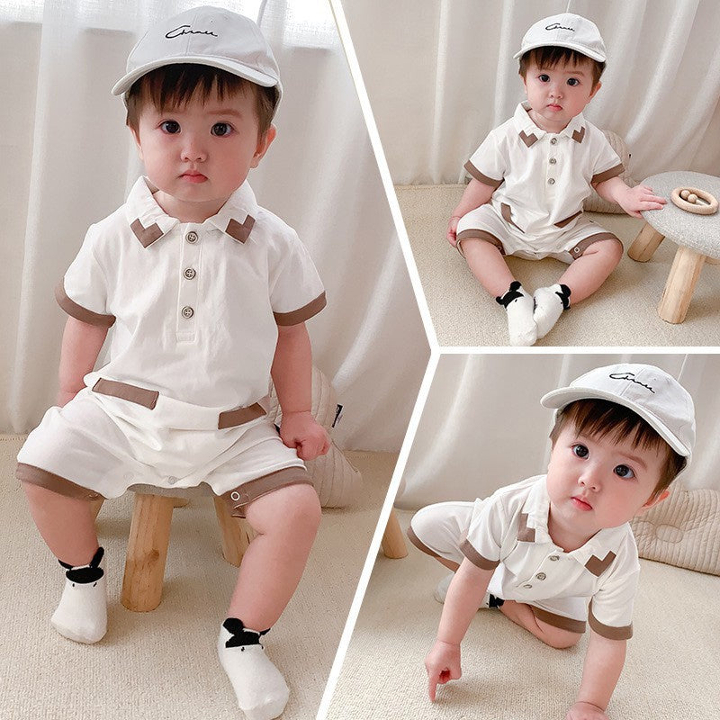 White Collared Baby Boy Romper