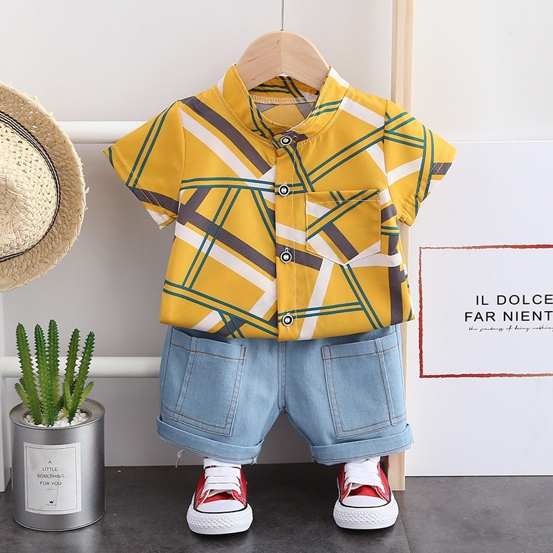Yellow Abstract Boys Denim Set
