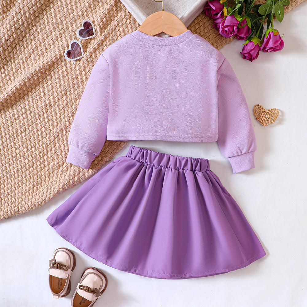 Purple Pleated Skirt and Sweatshirt Set