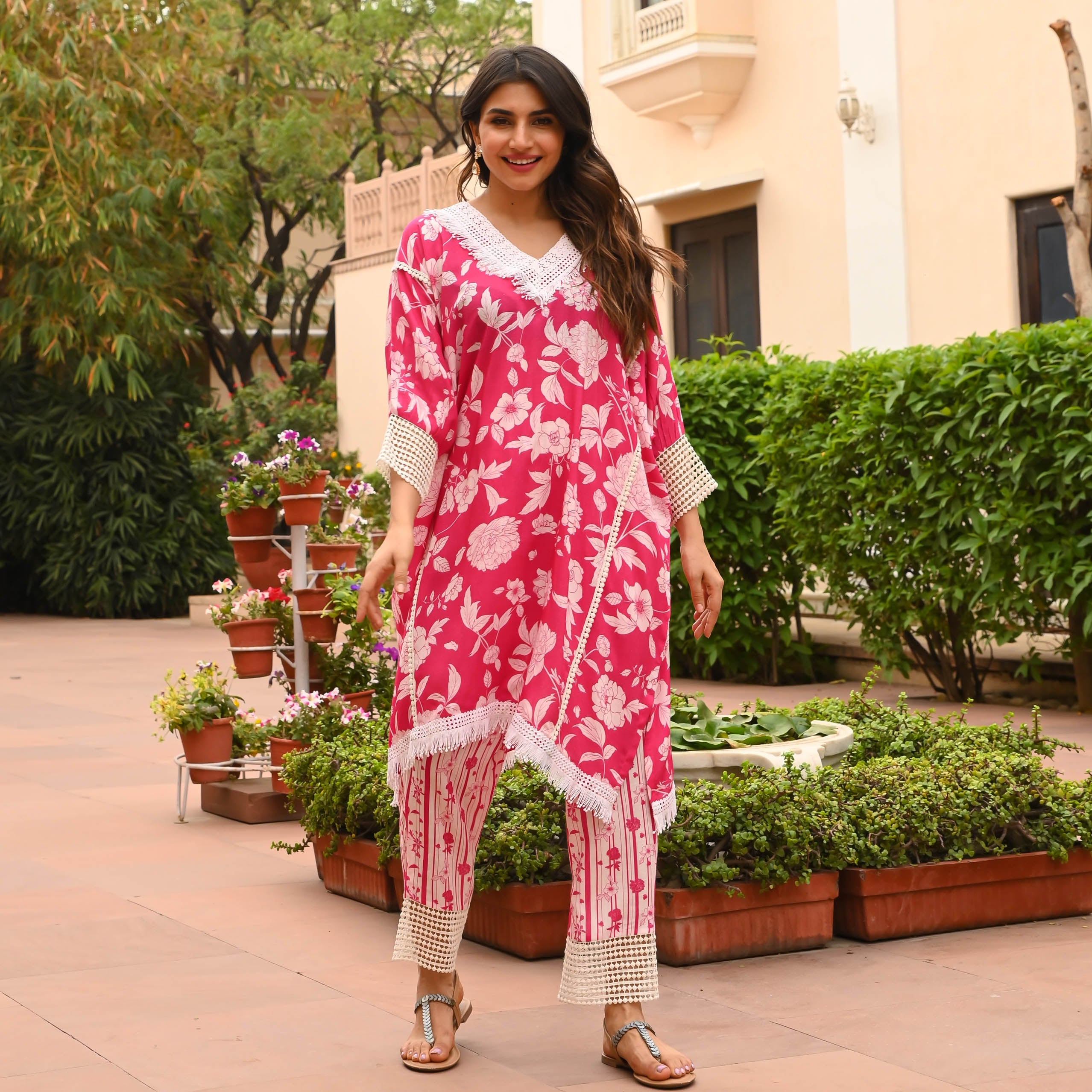 Bunaai Floral Dream Pink Kaftan Set