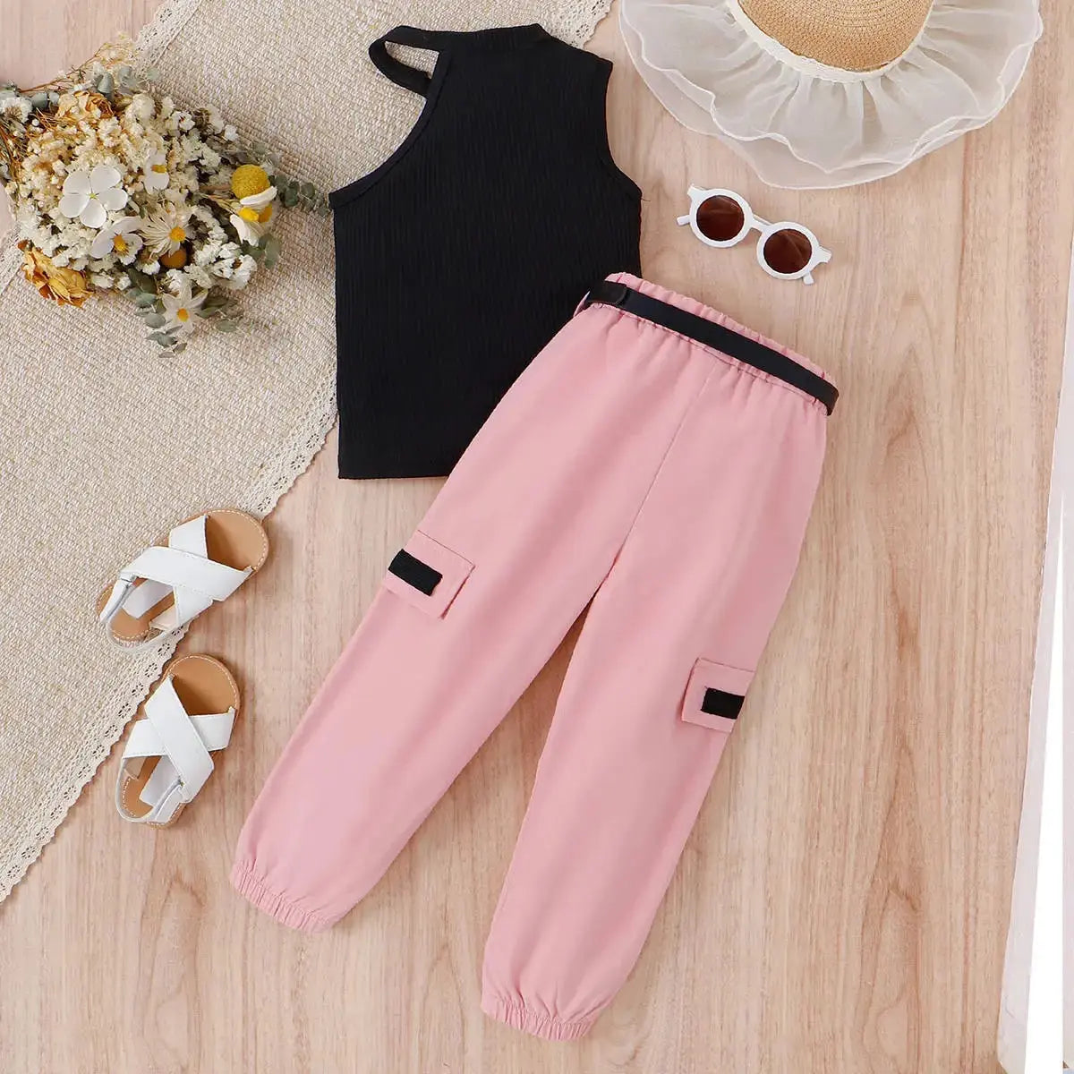 Girls Stylish One Shoulder Top And Pant With Waist Bag
