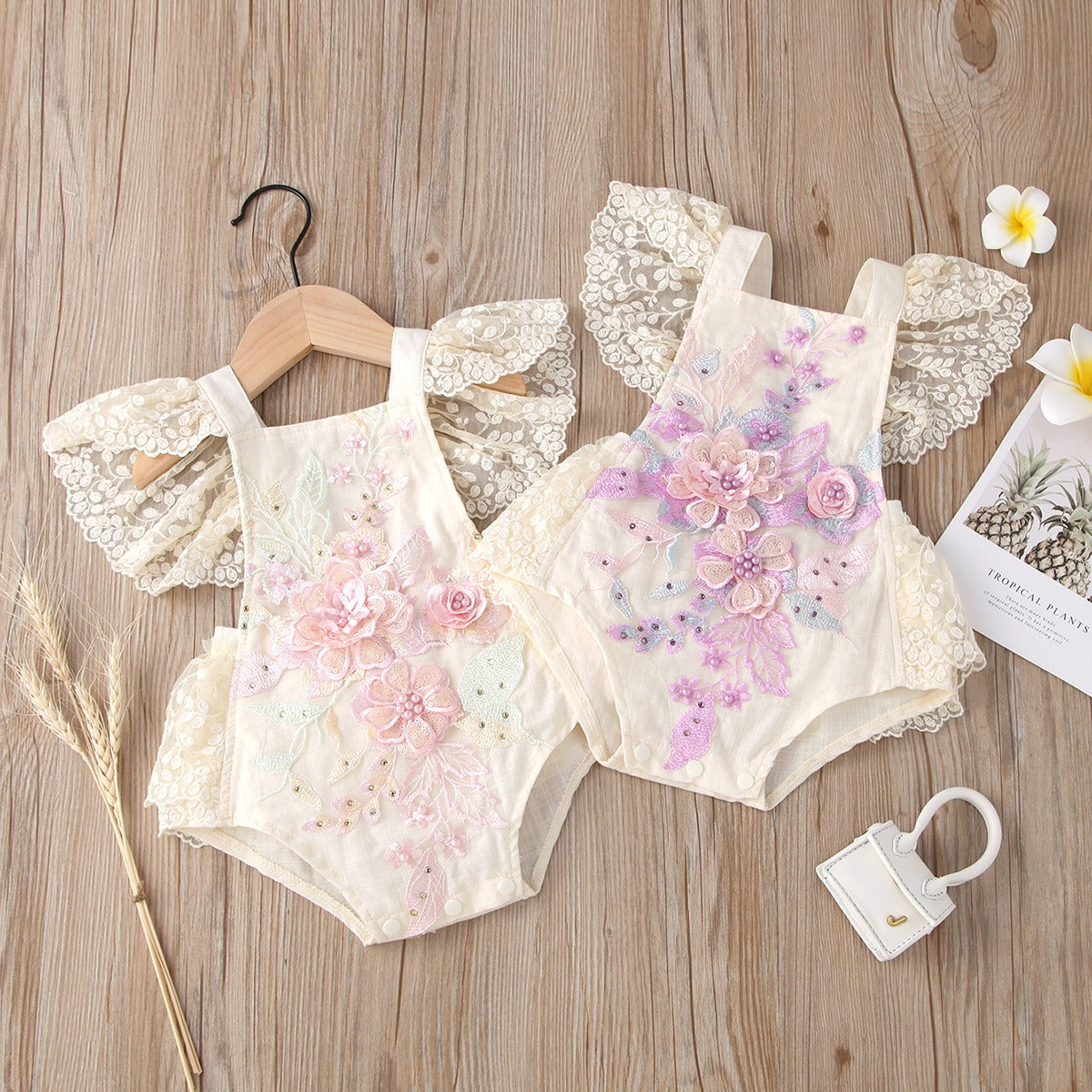 Enchanted Embroidered Lace Baby Girls Romper