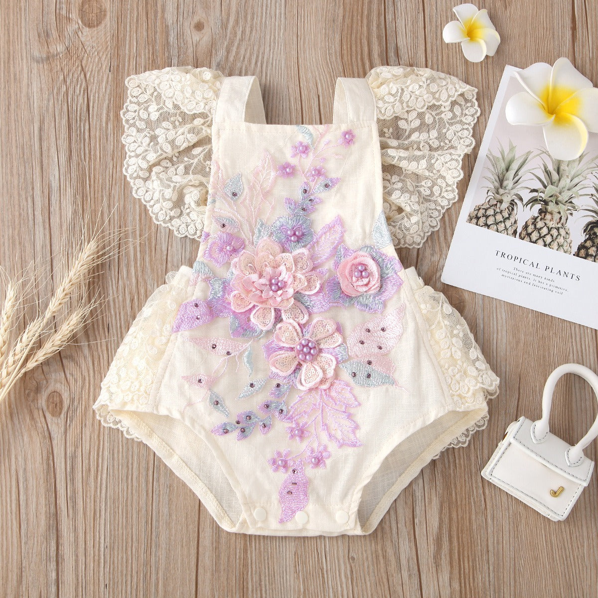Enchanted Embroidered Lace Baby Girls Romper