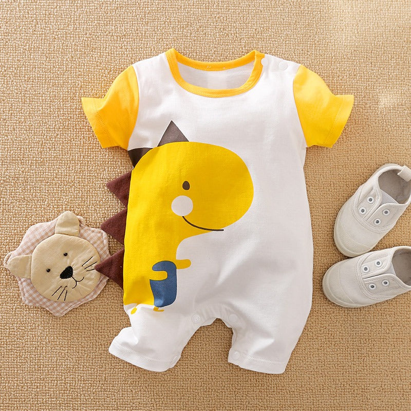 Playful Yellow Baby Boys and Girls Dino Romper